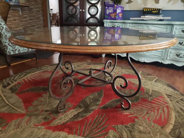 Huge 5 Foot Scrolled Iron Round Dining Table Glass topper ESTATE ITEM