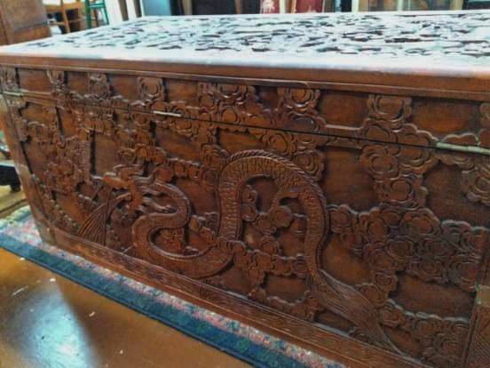 Antique Asian Carved Trunk-40″W x 20″D x 19″H