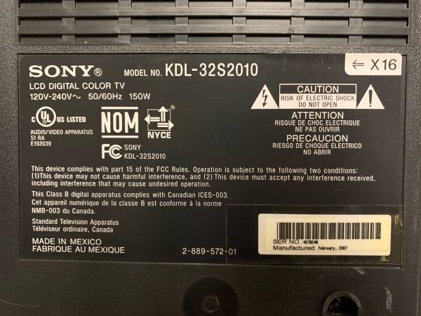 Sony 32inch Lcd HD flatscreen Tv (NEEDS MOUNT)