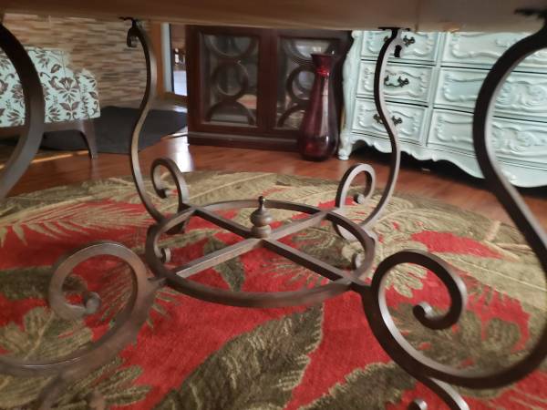 Huge 5 Foot Scrolled Iron Round Dining Table Glass topper ESTATE ITEM