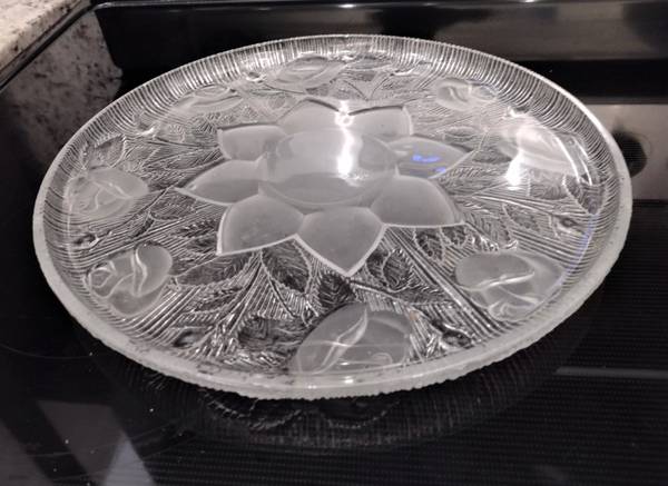 2 Etched Glass Floral Serving Tray/Platters