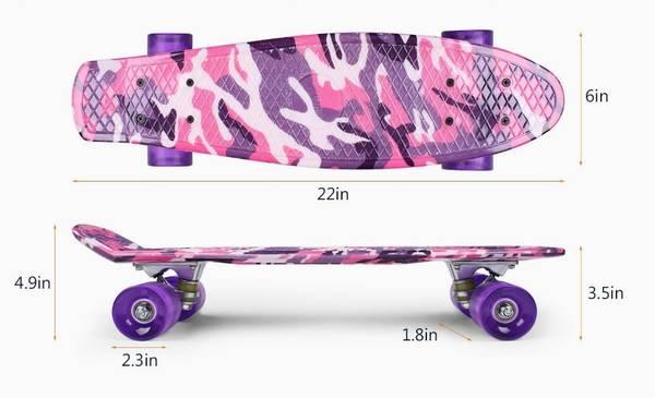 new 22″ Gorifei Skateboard for kids Beginner age 6-12 pink camouflage