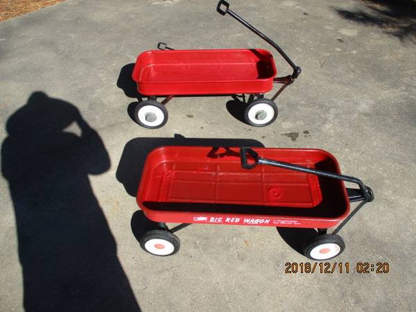 2 Red Wagons for Children Made of Steel About 34 inches Long