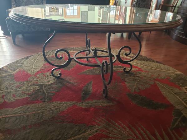 Huge 5 Foot Scrolled Iron Round Dining Table Glass topper ESTATE ITEM