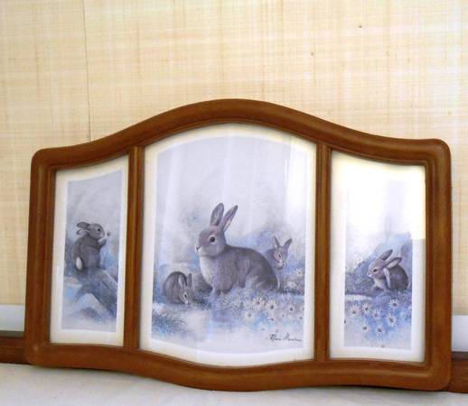 BUNNYS PLAYING IN A GARDEN PAINTING **REDUCED**