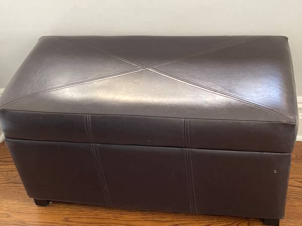 Brown leather ottomans with storage for sale