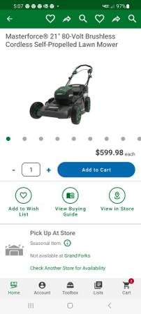 Masterforce 80 V mower