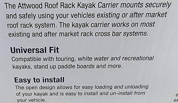 attwood Roof Rack Kayak Carrier Easy Install Universal Fit NEW in Box