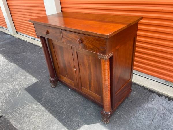 American Empire Crotch Mahogany Server Cabinet Lion Claw Feet front/