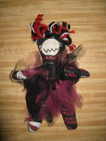 Arizona Cardinals swag: beanie, voodoo/frustration doll, action figure