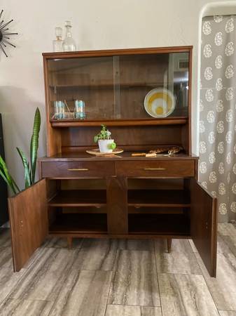 1960’s Danish Modern Inspired Holman Walnut Credenza-Hutch