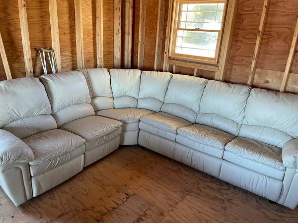 cream leather sectional