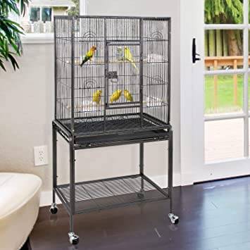 53-Inch Parakeet Bird Cage, Wrought Iron Birdcage with Rolling Stand