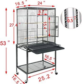 53-Inch Parakeet Bird Cage, Wrought Iron Birdcage with Rolling Stand