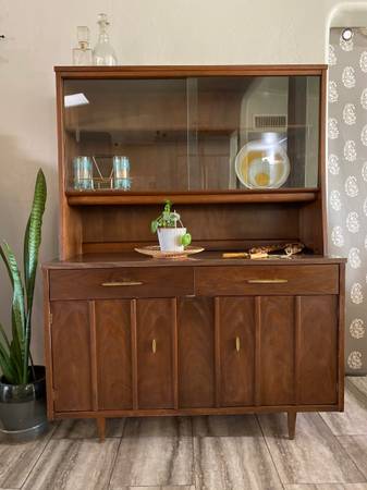 1960’s Danish Modern Inspired Holman Walnut Credenza-Hutch